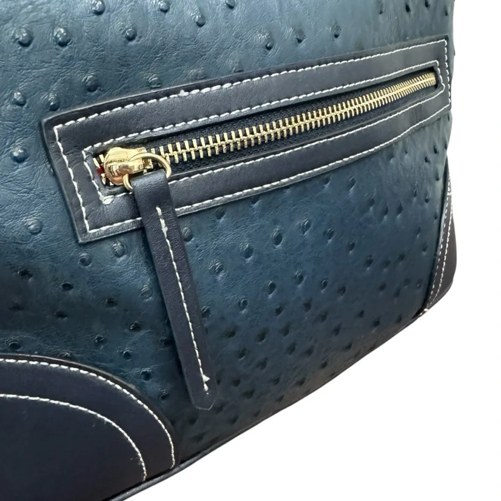 Dooney & Bourke Ostrich Embossed Leather Shoulder Bag Navy Blue Medium Purse - Picture 8 of 11